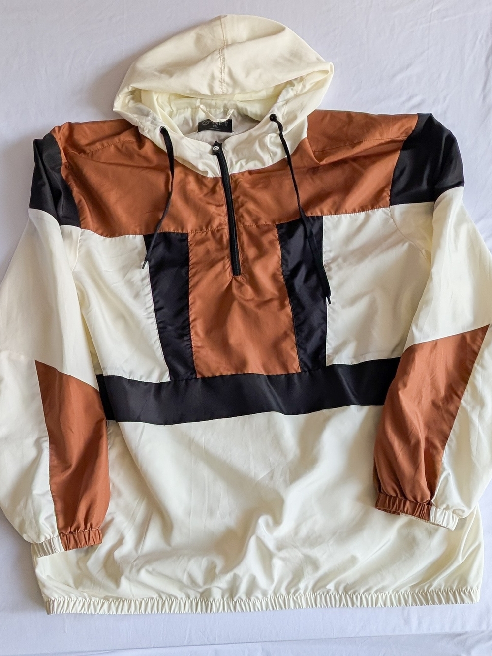 G Net Brown Black Cream Colorblock Windbreaker 2xl 1/4 Zip Pockets Hooded